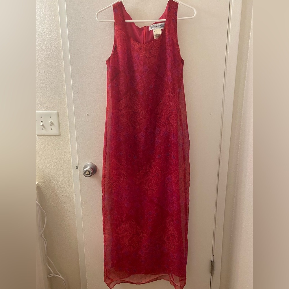 Jessica Howard Red Sleeveless Sheath Maxi Dress 14 paisley
